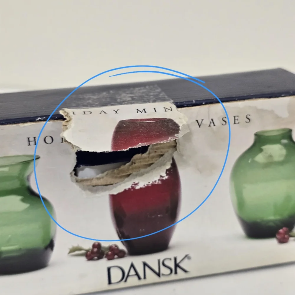 boxed DANSK‎ Mini Holiday Vases Set Glass Red Green Christmas Holiday Home Decor